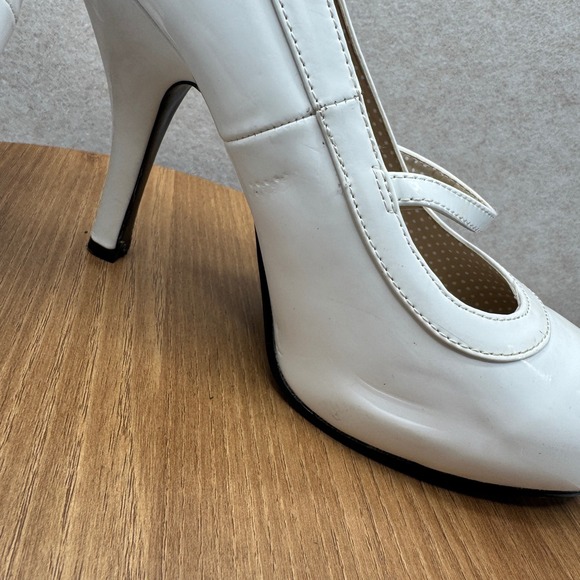 Pleaser Mary Jane Heels 11 White Patent Pinup Retro Rockabilly Costume Shoes - Picture 10 of 13